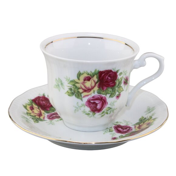 Crystal Clear English Rose Porcelain Cup & Saucer Made in Poland - Picture 1 of 17